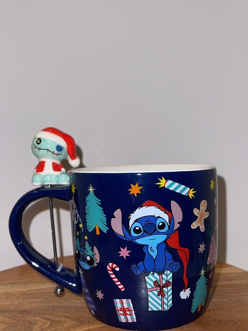 NEW Disney Blue and Red Stitch Holiday Mug with Character Stirring stick